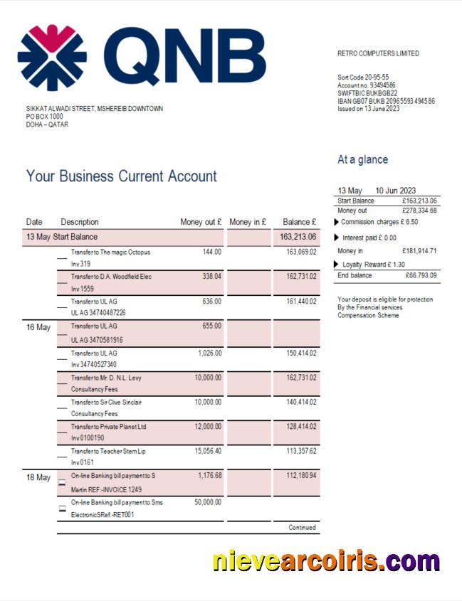 QNB Bank company account statement